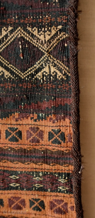 Chakansur Baluch Grain Bag, Late 19th Century.  Beautiful apricot hue on the front and rich red and purple on the back in a very fine weave.  It has a bit  ...