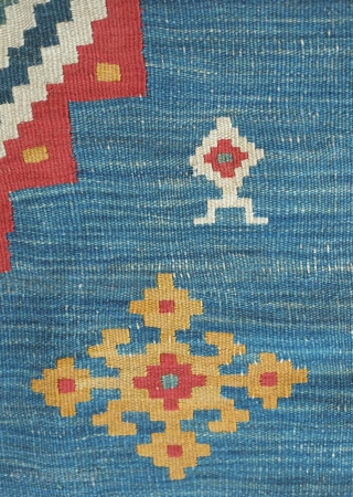 Qashqa'i kilim, probably mid-19th century.  Excellent colors.  Some wear but complete. Mounted on cotton backing.  162 x 313 cm. Happy New Year!  Contact danauger@tribalgardenrugs.com     