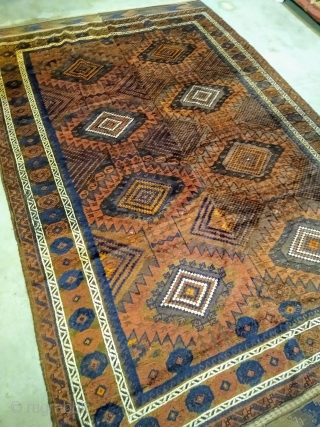 Antique Balouch Main carpet woven in two panels! Last quarter of the 19th century!  In good overall condition              