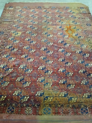 Antique Tekke Turkmen Main Carpet 8'6" x 6'6" some stains and colorfading! Second half of 19th century #T116 in good condition with some wear!         