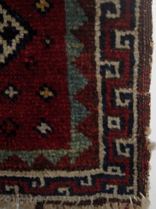 Antique Anatolian yastik, late nineteenth century, all natural saturated  dyes, edges and ends compromised as shown, but no repairs or reweaves.  18" by 30".  Photos 2, 8, and 9  ...