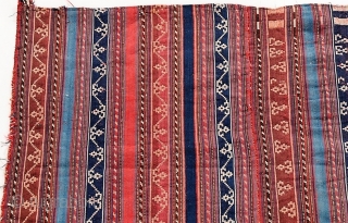 Antique jajim, probably south Persian, all dyes natural.  Unusual graphics.  It was obviously larger at one time.  Please ask for additional photos.        
