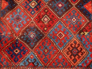 Kurdish Jaff bag face or front, nineteenth century, all dyes appear natural including strongly saturated red, ends slightly reduced.  30" by 21".  Please ask for additional photos if needed.  