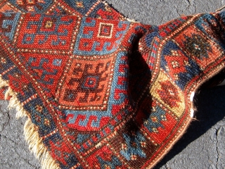 Kurdish Jaff bag face or front, nineteenth century, all dyes appear natural including strongly saturated red, ends slightly reduced.  30" by 21".  Please ask for additional photos if needed.  