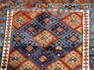 Meaty Jaf (Jaff) Kurdish bag face or front, full pile, all natural dyes including lovely greens, original ends and sides, first quarter of the 20th century.  32" by 27".  Please  ...