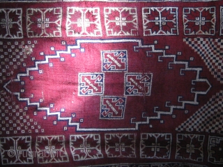 Rare antique Algerian (Guergour) rug (Thanks Simon!). A first for me.   4' by 8'4". Very floppy.  All dyes appear natural. Some old repairs.  Edges recently recast.  Please  ...