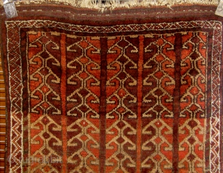 Lovely unusual antique Baluch large balisht or small rug, 1900 or before, all natural dyes, beautiful condition, with a design I have seen used as element of a larger composition before and  ...