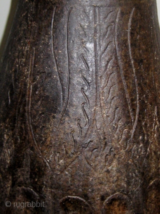 14th-15th Century oversize Khmer temple vase, incised decoration on  the upper half, faceted bottom half, some restorations.  Approximately 24" high, 11" across at its widest.  Please ask for additional  ...