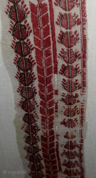 Colonial period Central or South American embroidered fragment, approximately 5" by 30" (textile alone), 11 1/2" by 35" in its frame.  From the same collection as the previous two listed on  ...