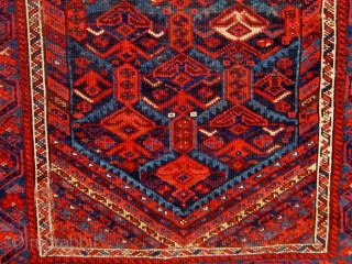 Last quarter of the 19th century Kurdish rug, all natural dyes, wool warps and wefts, flat-woven ends still present, in overall good condition with rewrapped selvages, some oxidation of the browns, very  ...