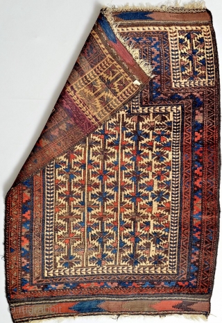 Antique Baluch prayer rug in lovely condition.  All dyes appear natural.                     