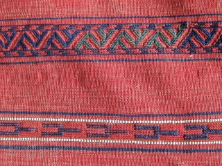 Antique Ersari or Kizil Ayak large flat woven chuval complete with original back.  All dyes appear natural.               