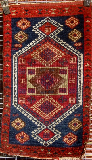 Antique Anatolian Kurdish yastik, from the Malatya area. Last quarter of the 19th Century.  All dyes appear natural with the possible exception of the highly saturated red in the outer border--difficult  ...