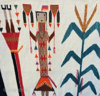 Antique Navajo Yei, Shiprock area, Mid-century, excellent condition, wonderful iconography including rainbow goddess, bows and arrows, etc.  36" by 62".  Please ask for additional photos.      