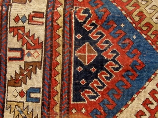 Fresh from a local estate, an antique Caucasian long rug, all natural dyes, 8'9"by 4'5", with some condition issues that will require some restoration as seen in photos.  This rug is  ...