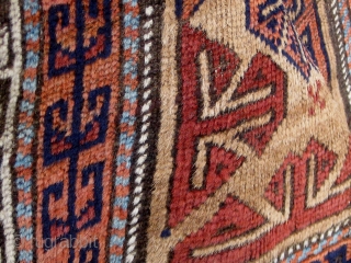 Small antique Baluch, camel ground, all natural dyes, floppy handle, circa 1890-1910, complete flat-weave ends, original sides, one small break easily repaired.  Reasonably priced.  Please ask for additional photos.   ...