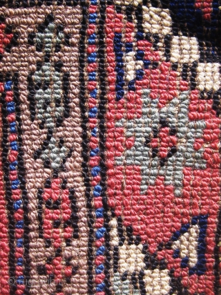 Antique Bergama area Canakkale carpet, circa 1900.  Very unusual format with four large cartouches in the field.  Edges original.  Muted palette with a lovely blue-green not obvious in photos.  ...
