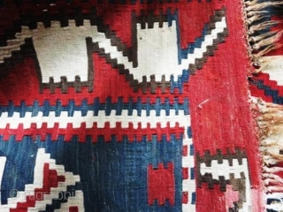 Antique Caucasian Kuba kilim, last quarter of the 19th century, very fine weave, all dyes appear natural, beautiful array of blue including a lovely blue-green, one small early reweave (last photo), 6'by  ...
