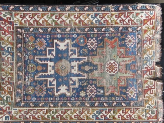 Antique Caucasian Lesghi, circa 1890, as is, all dyes appear natural.  55" by 40". Fresh from a Charlotte NC estate.            