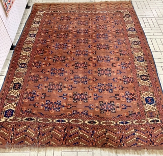 Antique Yomut main carpet with "kepse" gul, circa 1880-1890.  All dyes natural.  Fresh from a Florida estate.  Please ask for additional photos if needed.      