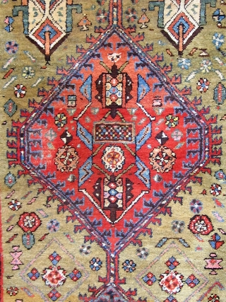 Very folksy Kurdish runner from Western Persia, mid-20th century, in excellent condition.  Beautiful wool, full pile, signed and/or dated (see the last two photos, with human and animal figures.  42"  ...