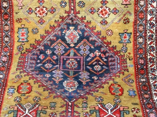 Very folksy Kurdish runner from Western Persia, mid-20th century, in excellent condition.  Beautiful wool, full pile, signed and/or dated (see the last two photos, with human and animal figures.  42"  ...