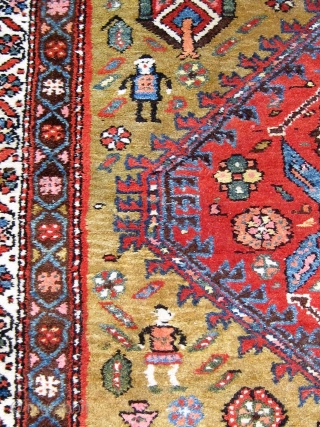 Very folksy Kurdish runner from Western Persia, mid-20th century, in excellent condition.  Beautiful wool, full pile, signed and/or dated (see the last two photos, with human and animal figures.  42"  ...