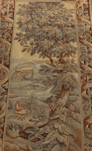 Antique French 19th century verdure tapestry.  Originally sold by Vojtech Blau in New York in 1990.  From an Atlanta GA estate.  10'6" by 4'8".      