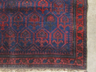 Fabric-like silky Baluch bag front, full pile, extremely fine weave, beautiful condition.  All natural dyes with shades of navy blue, aubergine, madder, dark green, etc.  29" by 25".  Please  ...