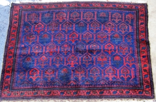 Fabric-like silky Baluch bag front, full pile, extremely fine weave, beautiful condition.  All natural dyes with shades of navy blue, aubergine, madder, dark green, etc.  29" by 25".  Please  ...
