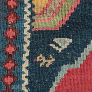 Antique Bidjar kilim runner, circa 1890-1900.  All natural dyes, including a beautiful yellow gold and green.  Birds in the central medallion.  Some old repairs. 46" by 180".   