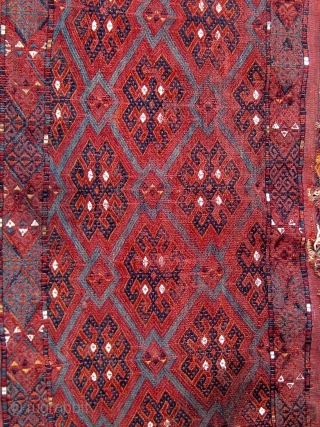 Antique 19th Century Turkmen Yomut (Yomud) group torba, flat woven, extremely fine, all dyes appear natural, some damage as seen.  Please ask for additional photos.       