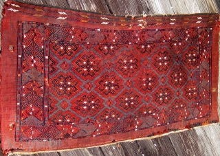 Antique 19th Century Turkmen Yomut (Yomud) group torba, flat woven, extremely fine, all dyes appear natural, some damage as seen.  Please ask for additional photos.       