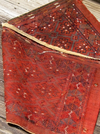 Antique 19th Century Turkmen Yomut (Yomud) group torba, flat woven, extremely fine, all dyes appear natural, some damage as seen.  Please ask for additional photos.       
