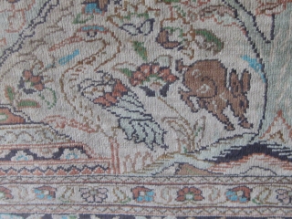 Joyful animals frolicking all over this extremely finely knotted Hereke silk prayer rug with tree of life design, circa mid 20th century, in lovely condition.  30" by 48".  Fresh from  ...