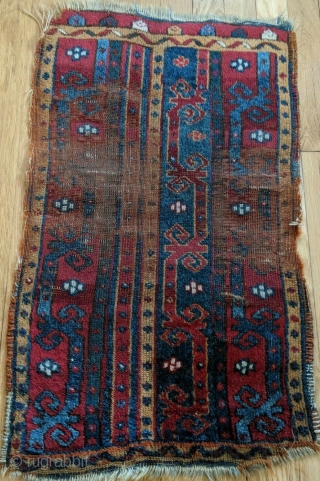 Antique Central Anatolian (Kirsehir area) yastik, with a field composed of three vertical bands with meander vine motifs.  Last quarter of the nineteenth century or before.  All dyes natural.   ...