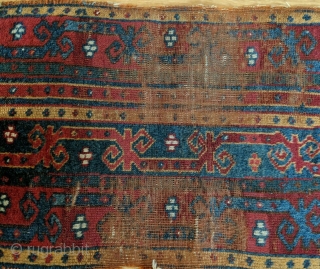 Antique Central Anatolian (Kirsehir area) yastik, with a field composed of three vertical bands with meander vine motifs.  Last quarter of the nineteenth century or before.  All dyes natural.   ...