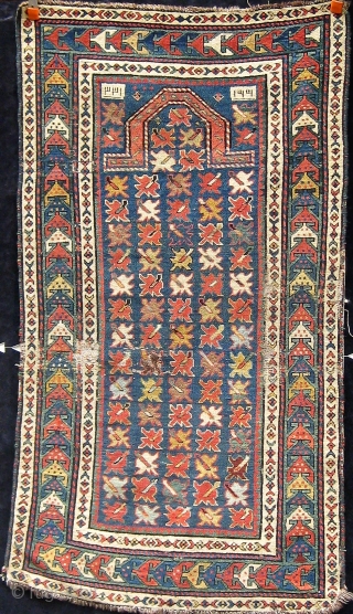 Antique Caucasian (Shirvan?) prayer rug, all dyes natural, floppy handle, circa 1890-1900.  Please ask for additional photos.               