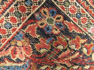 Antique Persian Lilihan, circa 1910-1920. 57" by 45".  Navy blue field, not a painted rug, with dyes that appear natural including rose, green, pale blue, pale brown, etc.  Overall good  ...