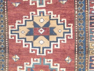 Antique Moghan or Gendge Caucasian long rug, first quarter of the 20th century, in overall good condition, original sides, mixed dyes.  42" by 85".  Please ask for additional photos.  