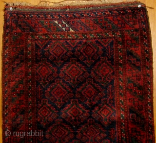 Wonderful antique Baluch balisht with full pile, original ends and sides, all natural colors including a beautiful green, soft and silky wool.  Circa 1890-1910.  Roughly 20" by 30".  Please  ...