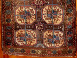 Antique Baluch (symmetrically knotted) carpet, beautiful light palette with pale blues, rose, violet, etc. in natural dyes.  1890-1900.  Generally good condition, with original edges, good pile in the lower half,  ...