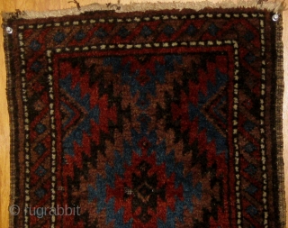 Antique small Baluch balisht, circa 1900, all natural dyes including a wonderful light blue.  In good condition, soft silky wool,mostly full pile.  28" by 16".  Please ask for additional  ...