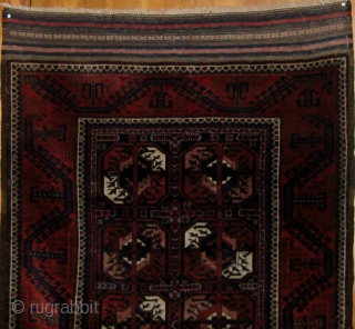 Antique Khorassan Baluch carpet circa 1890-1910 in pristine original condition, full pile, ends and sides intact.  37" by 66".  All natural dyes with the possible exception of an early violet  ...