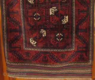 Antique Khorassan Baluch carpet circa 1890-1910 in pristine original condition, full pile, ends and sides intact.  37" by 66".  All natural dyes with the possible exception of an early violet  ...