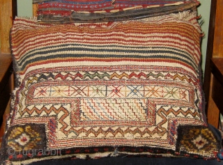 Antique Luri/Bakhtiyari single saddlebag, all natural dyes, full pile, beautifully ornamented flat woven back, circa 1890.  Pillow optional. 16" by 19".  Please ask for additional photos.     