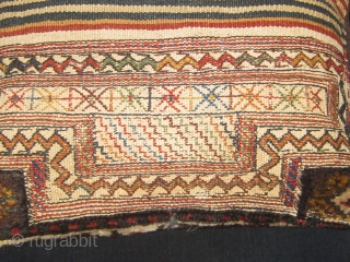 Antique Luri/Bakhtiyari single saddlebag, all natural dyes, full pile, beautifully ornamented flat woven back, circa 1890.  Pillow optional. 16" by 19".  Please ask for additional photos.     
