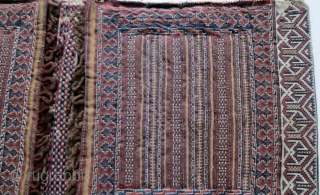 Antique Turkmen Saryk khorjin (saddlebags), circa 1900-1920, flat-woven in various techniques.  Used as grain bags at one point in their early career.  Washed and ready to complement your collection.   ...