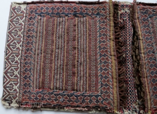 Antique Turkmen Saryk khorjin (saddlebags), circa 1900-1920, flat-woven in various techniques.  Used as grain bags at one point in their early career.  Washed and ready to complement your collection.   ...