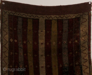 Antique striped Anatolian yastik, 19th century, in good condition with original ends and edges.  Wonderful natural dyes including green, apricot, madder, ivory, various shades of blue and violet, etc.  19"  ...